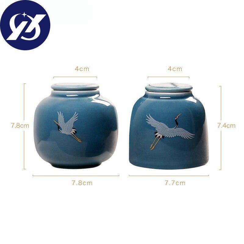 Přenosný ručně malovaný jeřábový čaj Caddy Keramický kanystr Utěsněná nádoba na kořenky Balící krabice