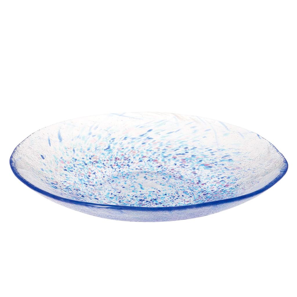 Toyo Sasaki Glass Iro Shizuku Noodle Plate, Blue, Made in Japan, Large Noodle Plate, Round Plate, Glass Dish, Tableware, WA323