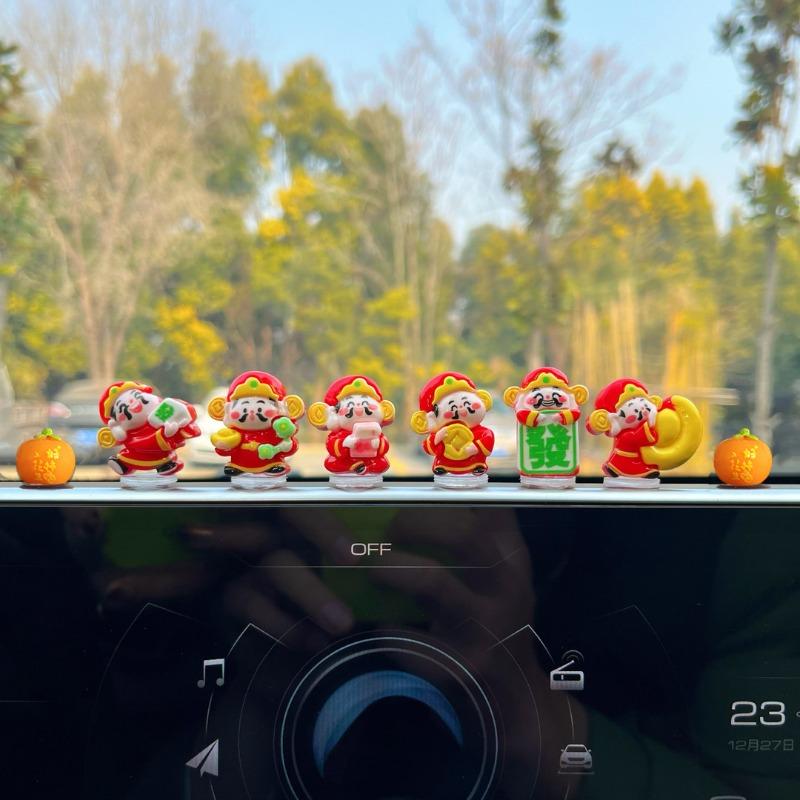 8pcs New God of Wealth Car Shaking Head Ornament Cartoon Trinket Center Console Ornament Navigation Screen Ornament