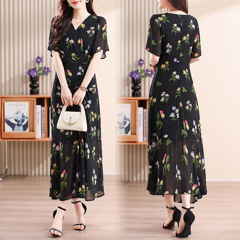 

Юбка-рыбий хвост с цветочным принтом 2024 для больших размеров: Летняя мода, прикрывающая живот и придающая фигуре красоту M чёрный