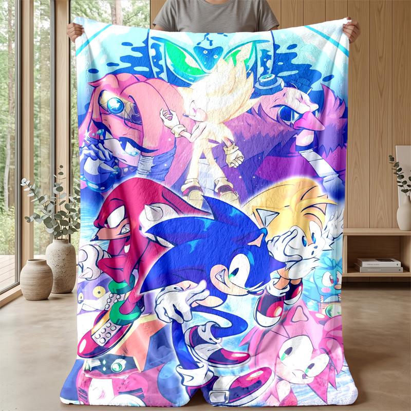 Sonic Printed Flannel Blanket Skin Friendly Warm Decorative Throw for Indoor Couch Bed Daily Use