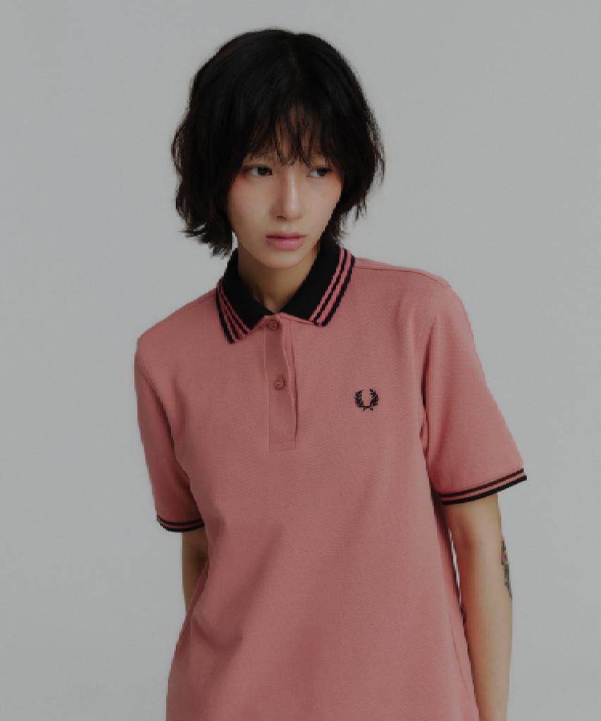 Fred Perry [G3600] Women'S Twin Tip Fred Perry Shirt - Putty Pink/Carrington Road Brick/Black Afpf2513600-Z10