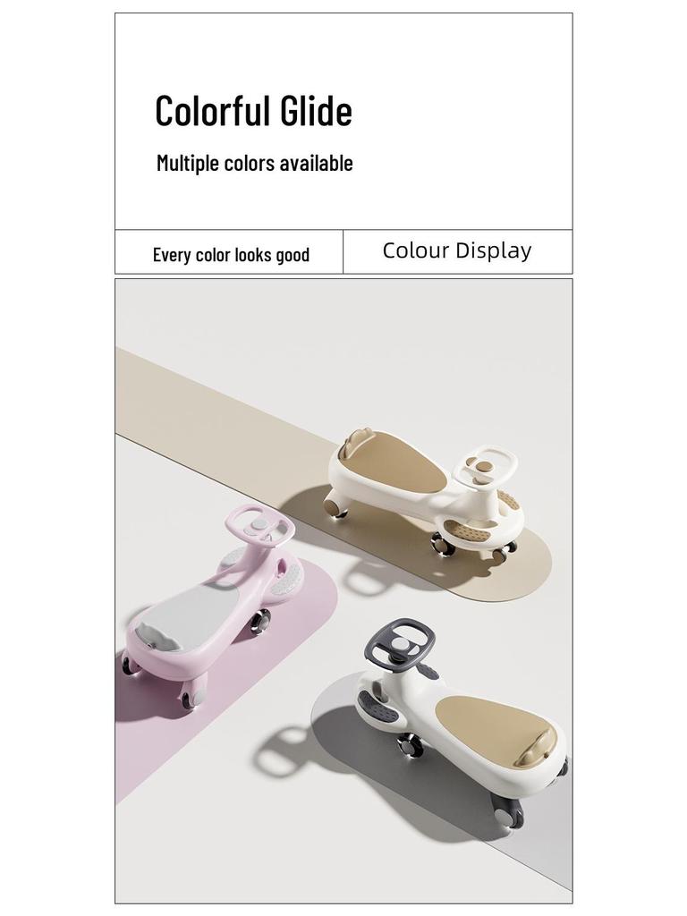 Silent Anti-Rollover Twist Car for Ages 1-3, Adult-Friendly Toddler Ride-On Toy.