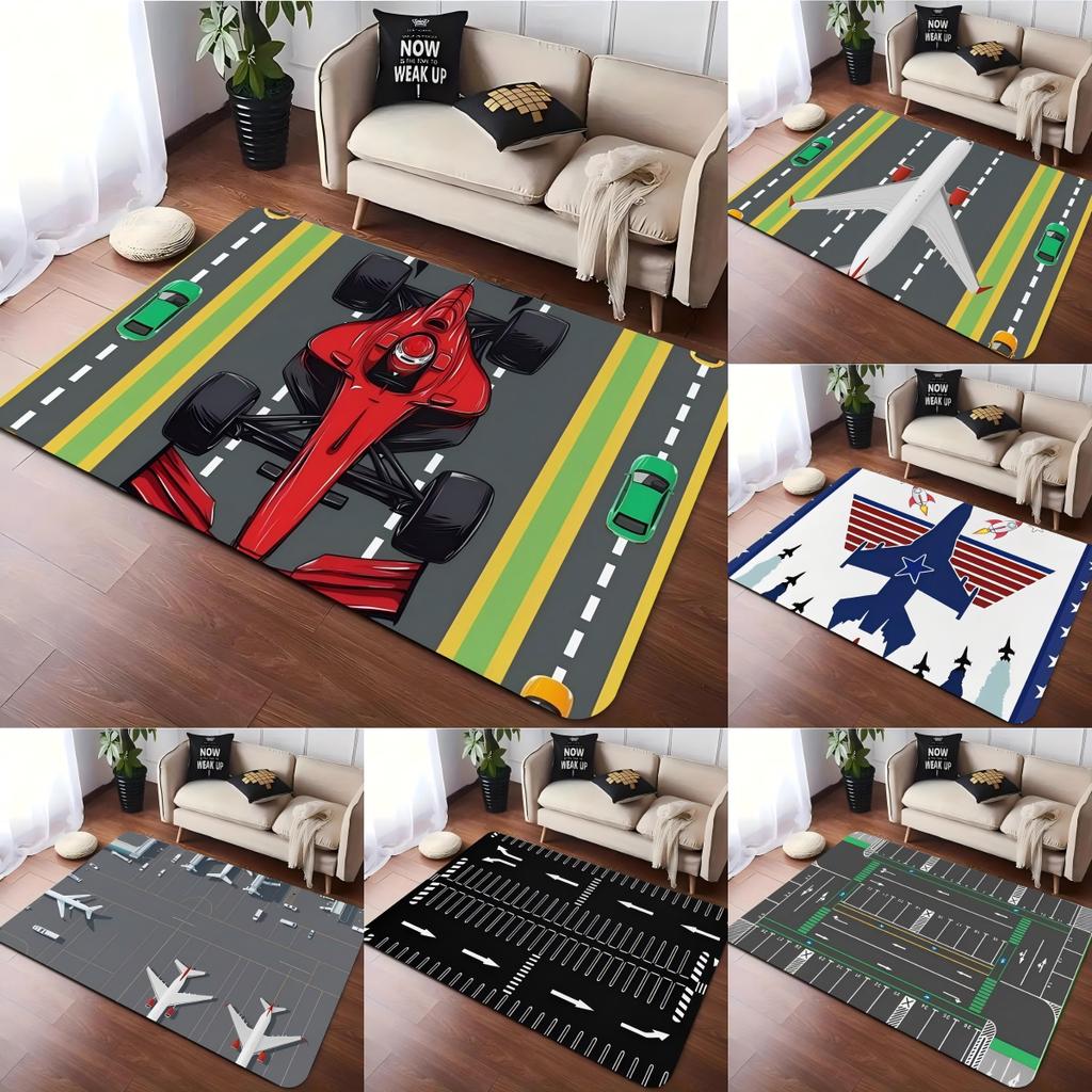 Airport Game Rug, Airport Play Rug, Kids Airplane Runway Carpet, Car Parking Playmat, Fun City Road Mat Educational Rug Carpet