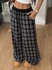Plaid Patchwork High Waist Casual Sports Pants - Loose Lazy Style Straight Leg