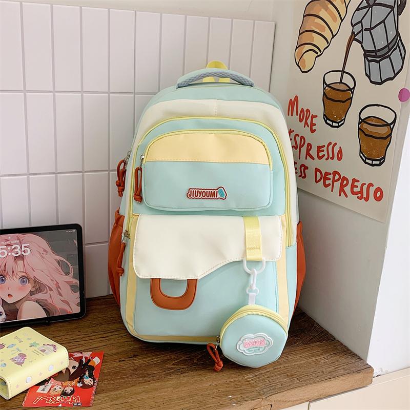 Large Capacity Girls Backpack Color Contrast Student Schoolbag