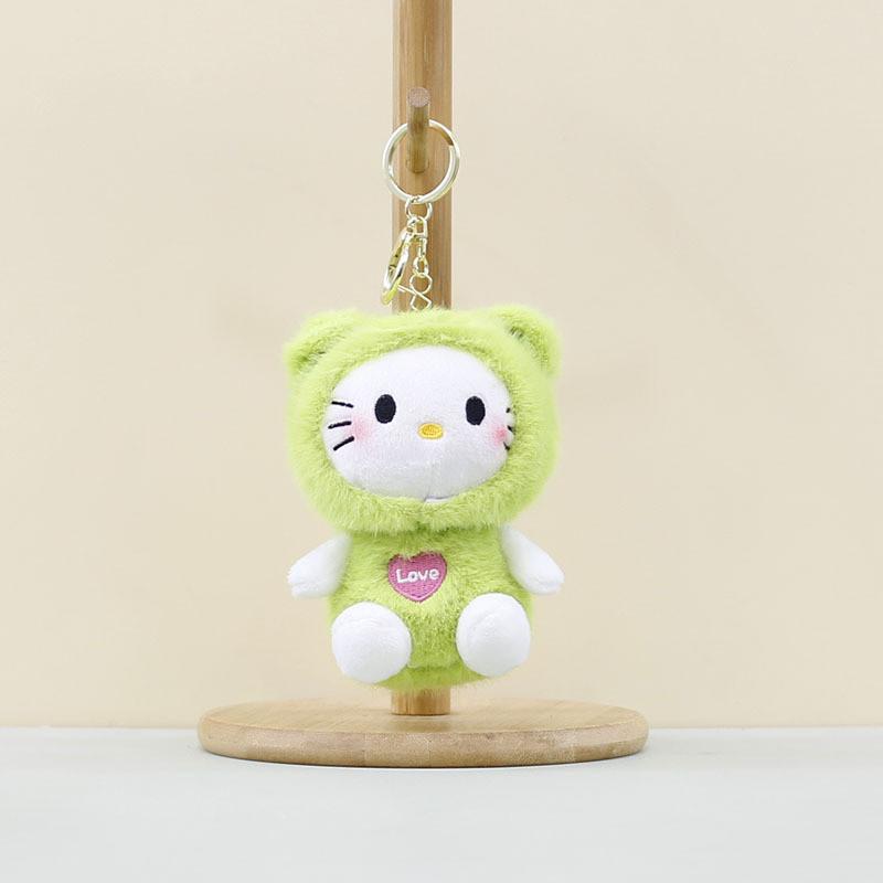 

Charming Plush Cat Doll Keychain For Trendy Backpack Accessories In Soft Fur Short Green Cat
