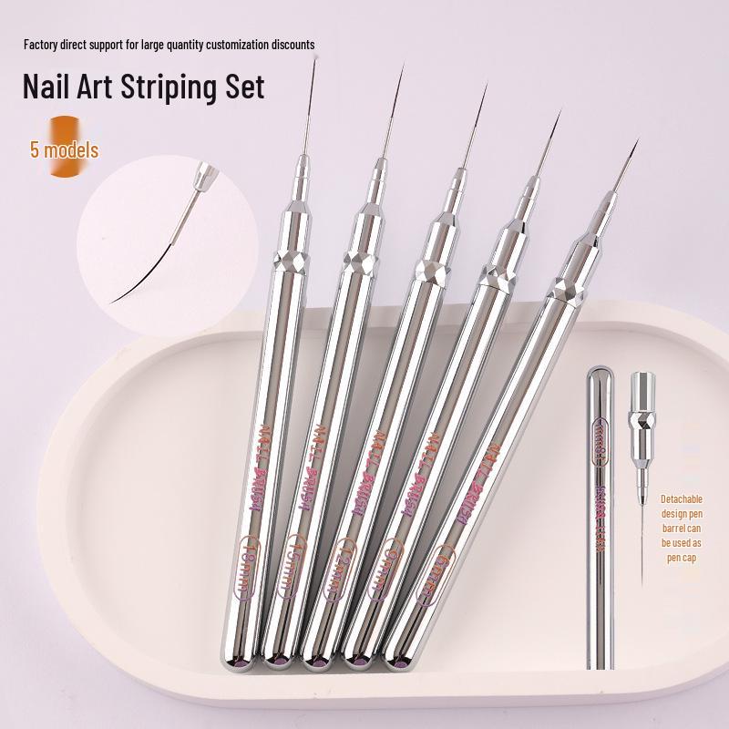 Ultra-Fine Nail Art Liner Pen Set with Metal Handle and Detachable Cap for Professional Nail Artists