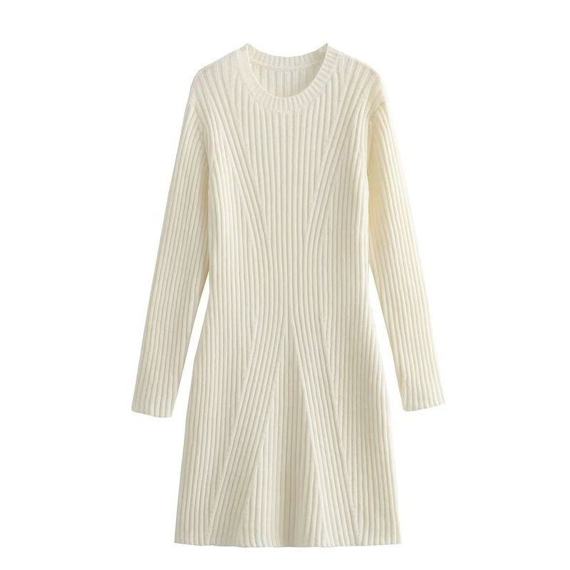 Fashion Style 2023 New Fall Women's Clothing Temperament Slimming Long Sleeve Round Neck Slim Fit Easiest for Match Knitting Dress