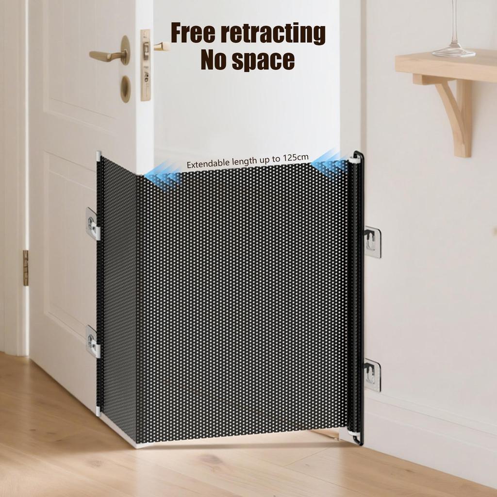 Retractable Pet Safety Gate Baby Barrier Indoor Mesh Fence Stair Barrier for Dogs Kitten with Reinforced Strip Prevent Crawling