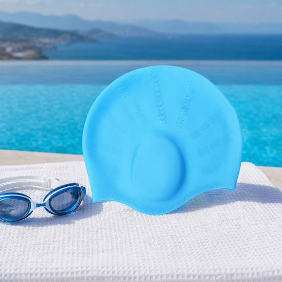 Silikon-Badehaube für Erwachsene, Wasserdicht, Rutschfest, Elastische Pool-Badekappe, für Männer und Frauen, Gehörschutz, Badekappe für kurzes und langes Haar