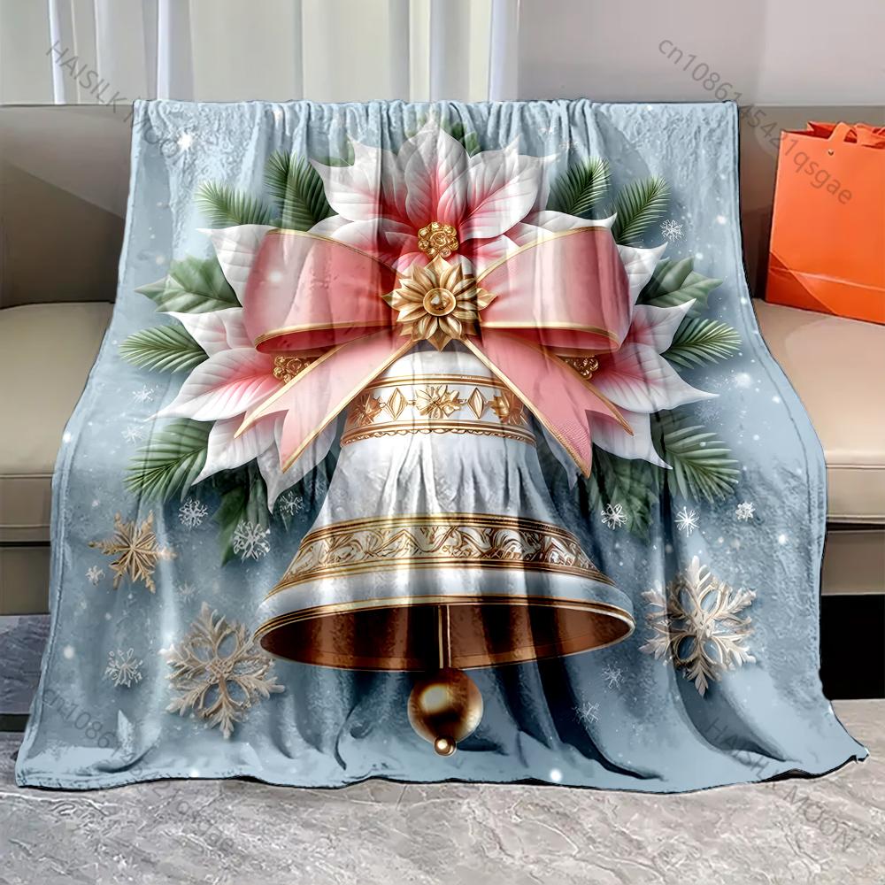 1PC Christmas Elements Pink Flower Bells Blanket Warm Soft Fluffy Kids Adults Sofa Bed Throw Blanket for Home Camping Trips