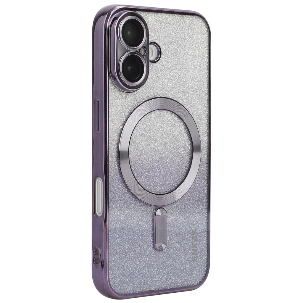 For iPhone 16 Plus Magnetic Case Glitter TPU Phone Back Cover with Lens Film