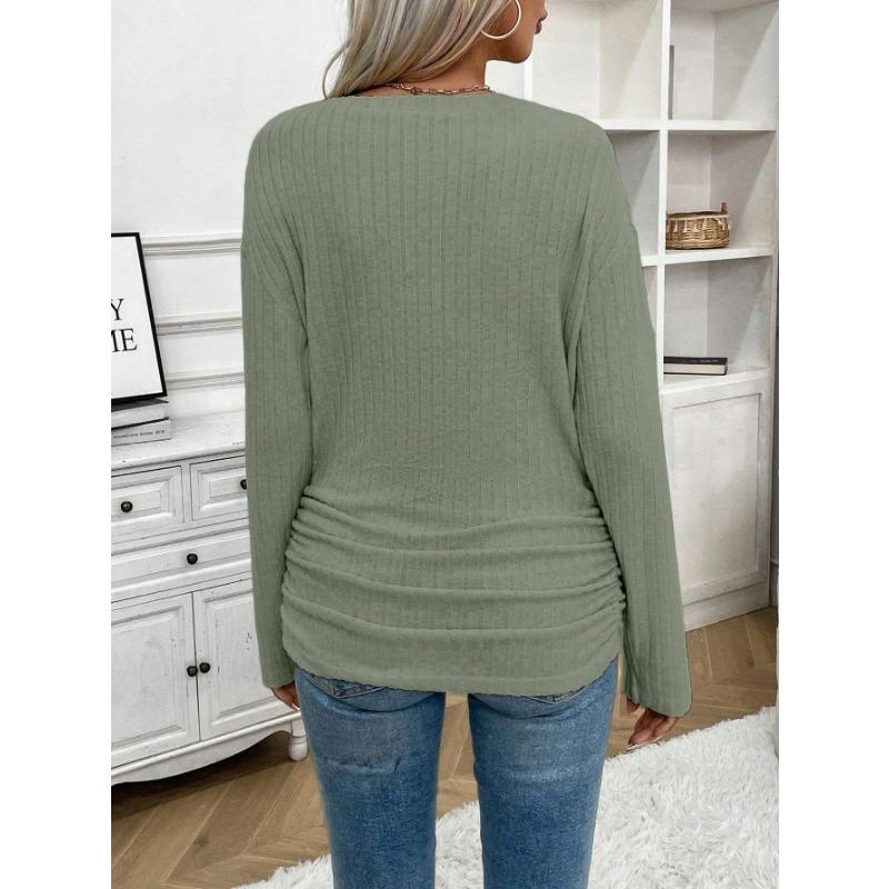 Women's Fashion Casual Spring Fall Solid Color Print Long Sleeve O-Neck Blouses & Shirts
