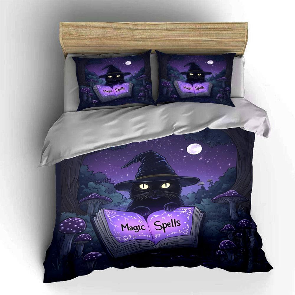 "Magic Cat Witchcraft Decor Set" Bedding Set with 1 Duvet Cover 2 Pillowcases Single Double King Queen, Gift