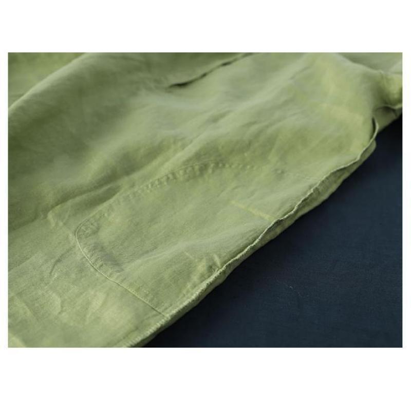Abito Chemisier in Cotone e Lino Traspirante Collo Alto Manica 3/4 Abbottonatura Frontale Vestibilità Larga Taglie Forti Abito Lungo con Tasche Casual Quotidiano da Vacanza