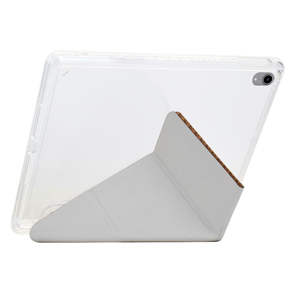 For iPad Mini (2024)/(2021) Case Y-Fold Stand Pyramid-Patterned Leather+Clear Acrylic Tablet Cover with Pencil Holder