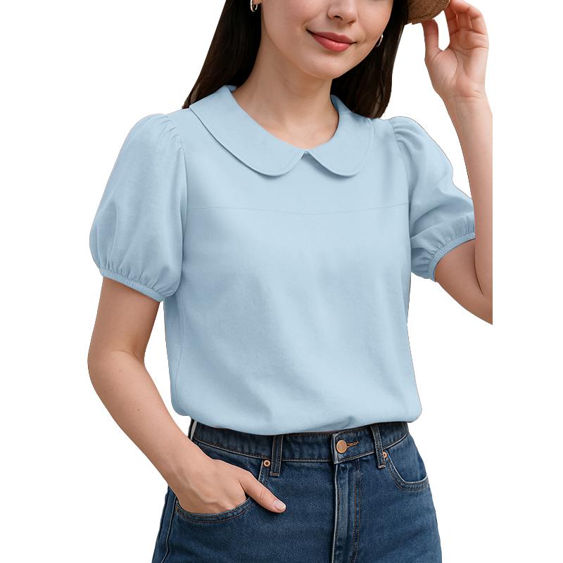 ZANZEA Women Casual Doll Collar Solid Color Short Sleeve Blouse