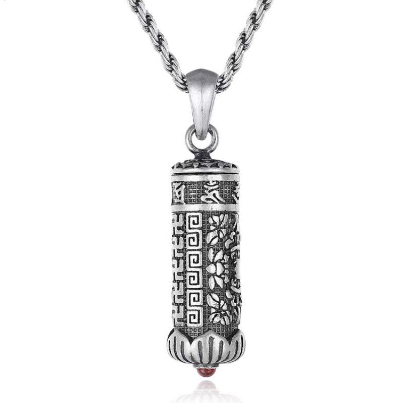 Seven Lucky Silver Vermilion Gahu Box Pendant Unisex Retro Necklace with Detachable Charm