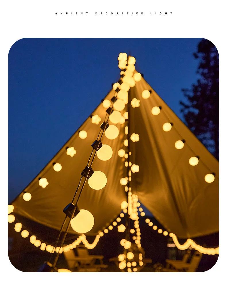 Solar Waterproof LED Heart & Star String Lights for Outdoor Camping & Tent Decoration