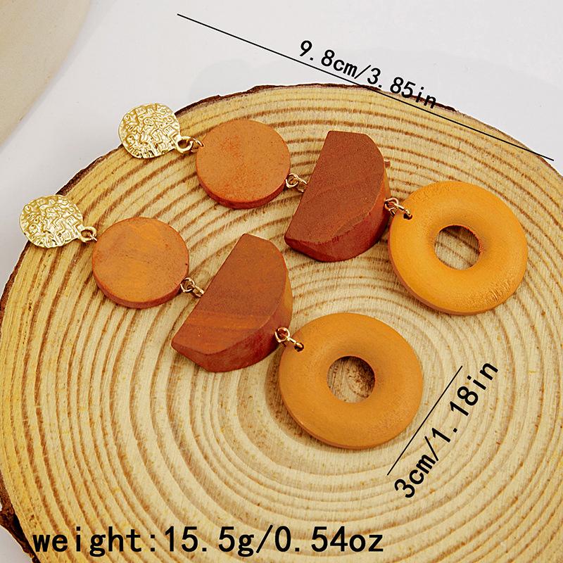 Vintage Wooden Beaded Long Drop Earrings For Women Bohemia Handmade Geometric Wood Earring Pendant Jewelry