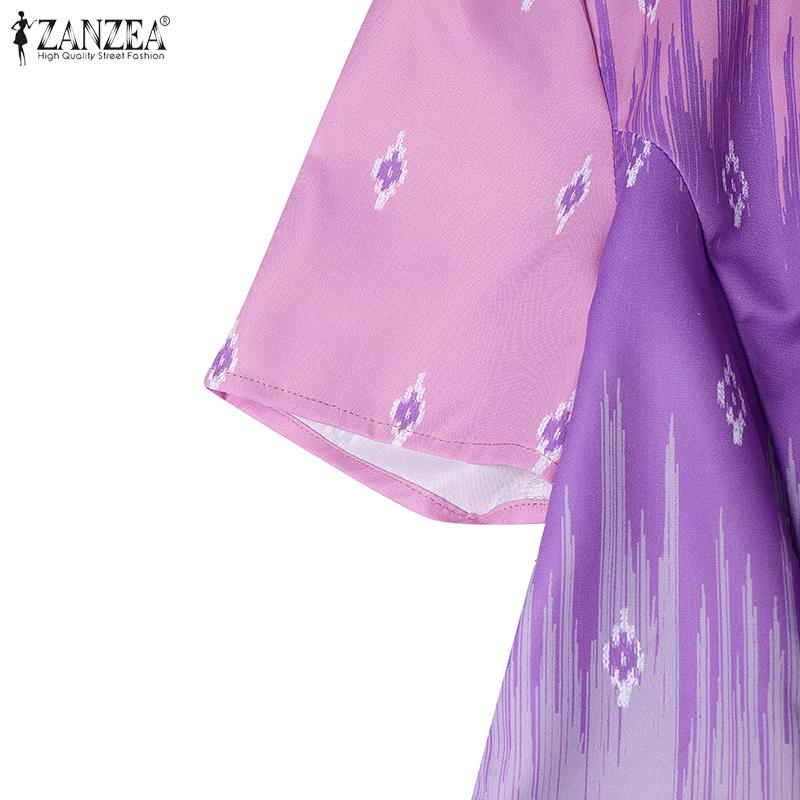 ZANZEA Women Summer Round Neck Short Sleeve Casual Print Elegant Dress