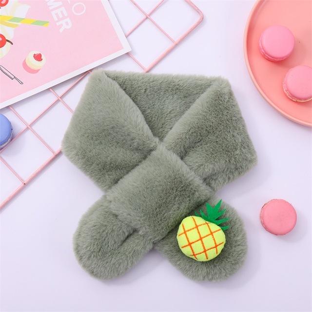 Baby Winter Warm Thicken Scarfs New Children Cute Cartoon Faux Rabbit Fur Cross Collar Scarves Boy Girl Soft Plush Scarf Gift
