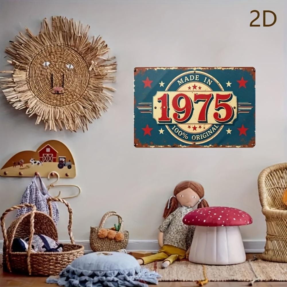 2D Flat, 1pc Vintage 1975 Metal Tin Sign Wall Art - "Made In 1975 100% Original" Rustic Iron Plaque, 12x8 Inch Retro Decor