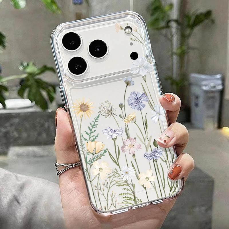 Silicone Clear Phone Case For iPhone 17 16 Pro 15 14 13 12 Pro Max 11 Transparent Shockproof Soft Beautiful Flower Printed Cover