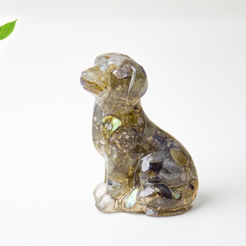 Resin Dog Figurine With Natural Crystal For Office Desk Decor And Home Gift