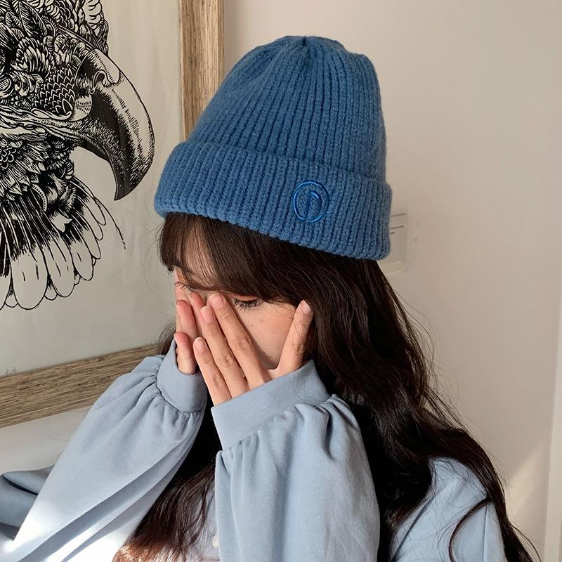 Hat for Women Autumn and Winter Letter Embroidery Knitted Hat Korean Style Trendy Versatile Warm Wool Hat Cold Hat Men
