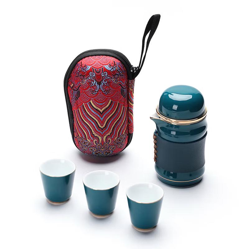 Portable Ceramic Tea Set with 1 Pot & 4 Cups