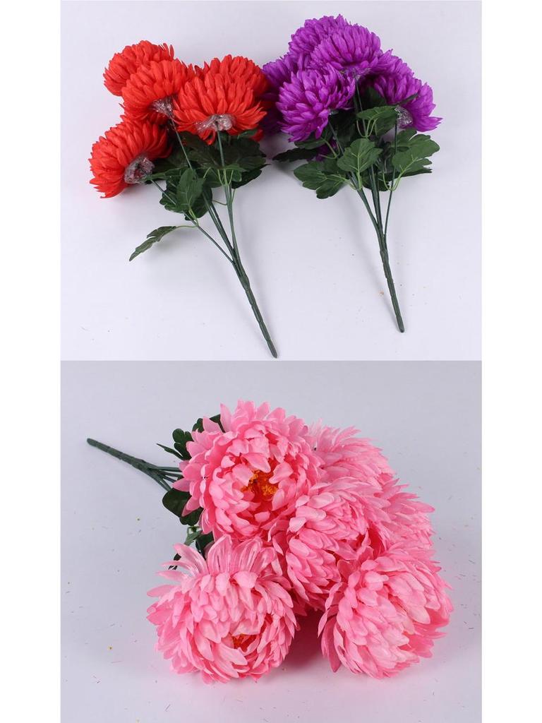 7-Head Chrysanthemum Artificial Silk Flower for Memorial and Cemetery Display During Tomb Sweeping Day.