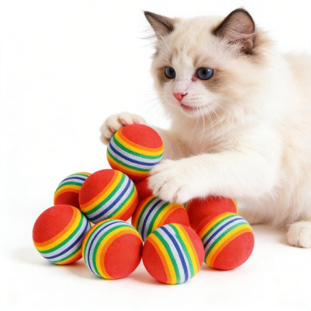 10PCS Pet Rainbow Play Balls Interactive Rattle Scratch Chew Training Toy Balls for Kitten Cat Dog Supplies