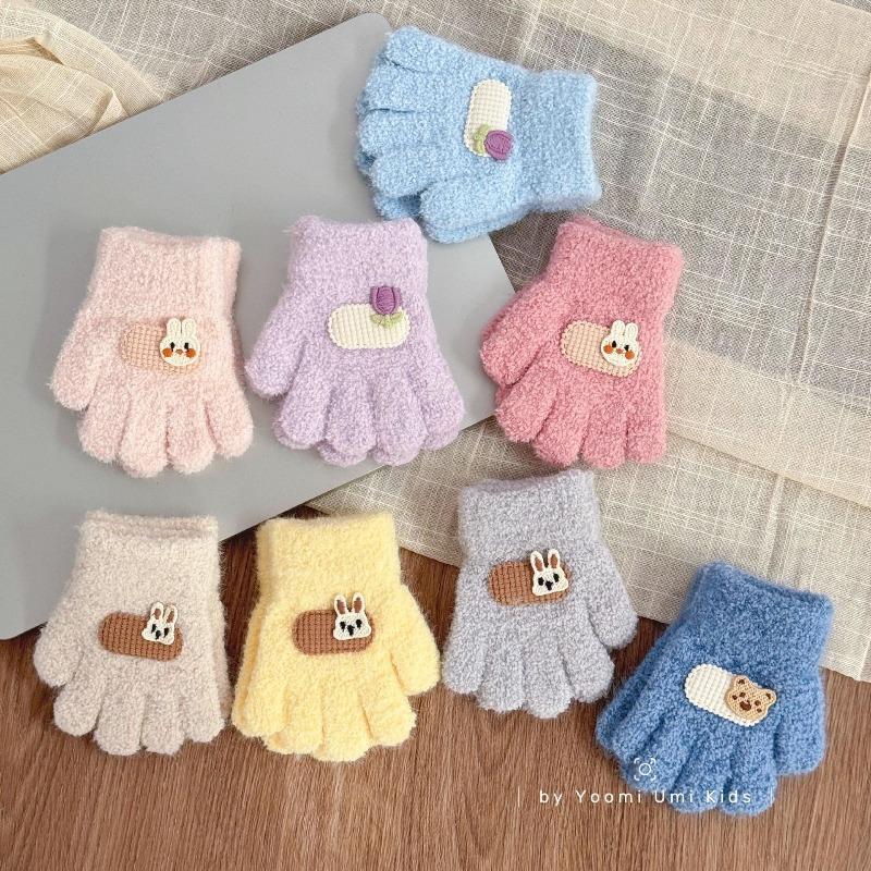 Children's gloves winter thickened infants and young children cold and warm children five-finger boys and girls knitted finger gloves