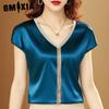 Summer Heavy Industry Tassel Satin Innerwear and Outerwear Base Layer Short-sleeved T-shirt Top Women V-neck