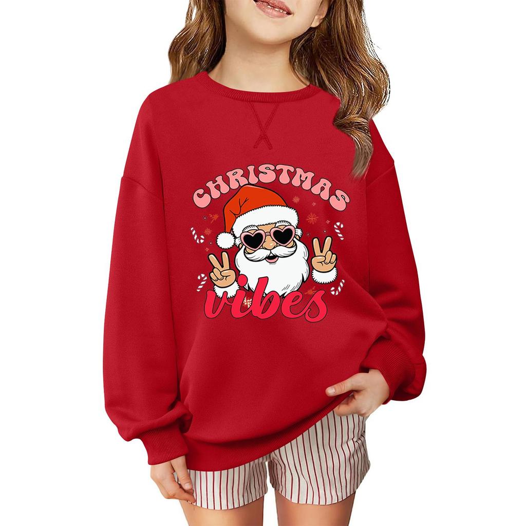 Children's Fashionable Casual Long-sleeved Loose Christmas Print Pullover Sweatshirt