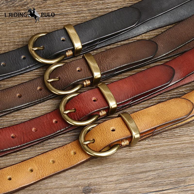 Retro Korean Style Fashion All-match Women's Belt Ladies Copper Buckle Genuine Leather Cowhide Jeans Belt Female
