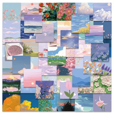 56Pcs Ins Retro Nostalgic Landscape Oil Painting Cute Girl Handbook Bagagem Notebook Decoração Adesivos Adesivos