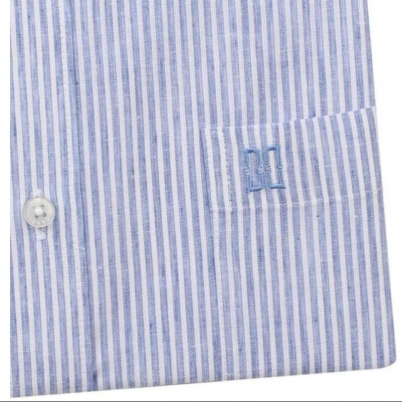Daks 26 Year Ss Linen BlenD Stripe Summer Short Sleeve Regular Fit DreSs Shirt D