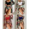 Women's Mesh Gathered Split Swimsuit Three-Piece Set for Beach and Hot Spring