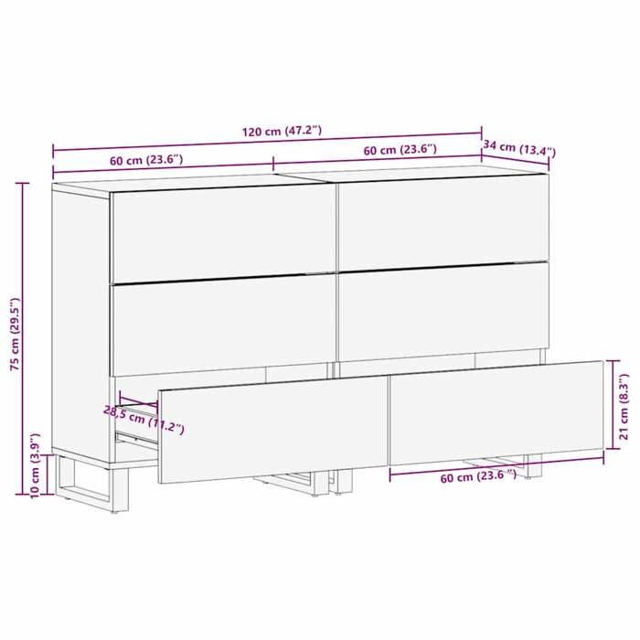 VidaXL Buffets 2 pcs noir 60x33x75 cm bois massif de manguier, meuble de rangement, meuble de rangement de cuisine, meuble 3309998