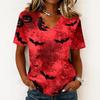 Haut pull décontracté à manches courtes et col en V pour femme, imprimé Halloween, coupe ample, t-shirt léger pour un usage quotidien