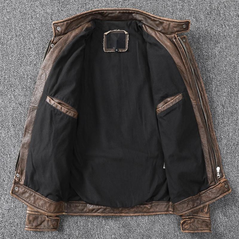 Neue Männer Rindsleder Mantel Männlichen Echtes Leder Jacke Vintage Stil Mann Motorrad Biker Kleidung Dickes Kalbsleder Echt Learher Mäntel