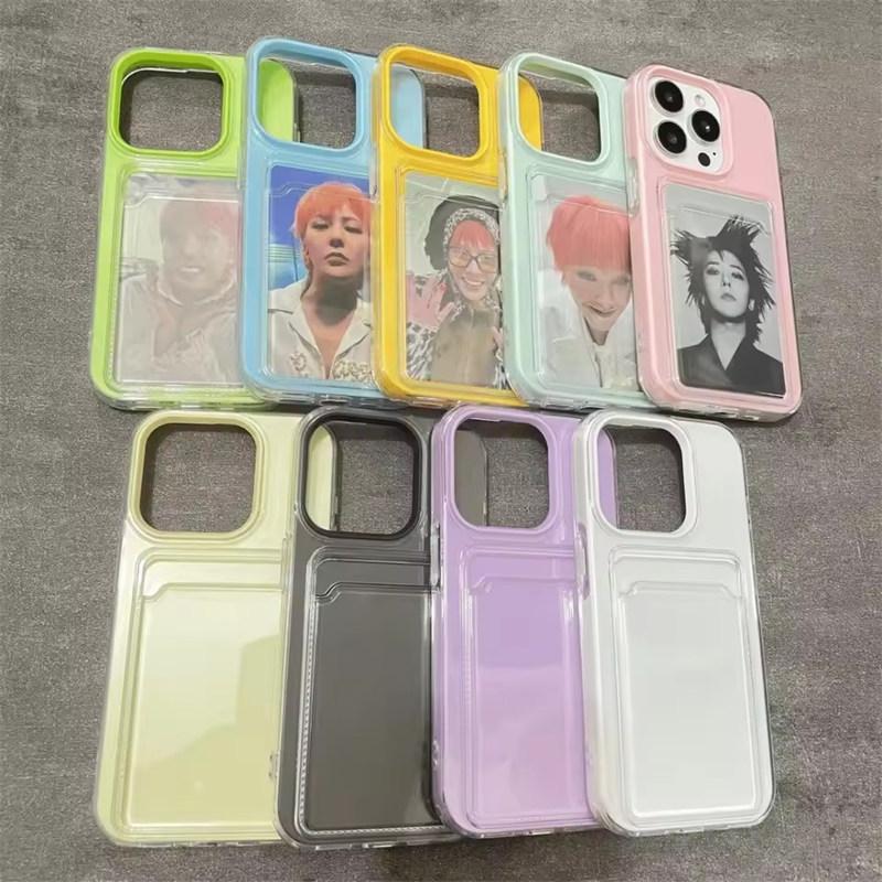Candy Transparent Soft Silicone+PC Card Slot Case For iPhone 17 Air 16E 15 14 13 12 11 Pro Max Luxury Jelly Wallet Bumper Cover