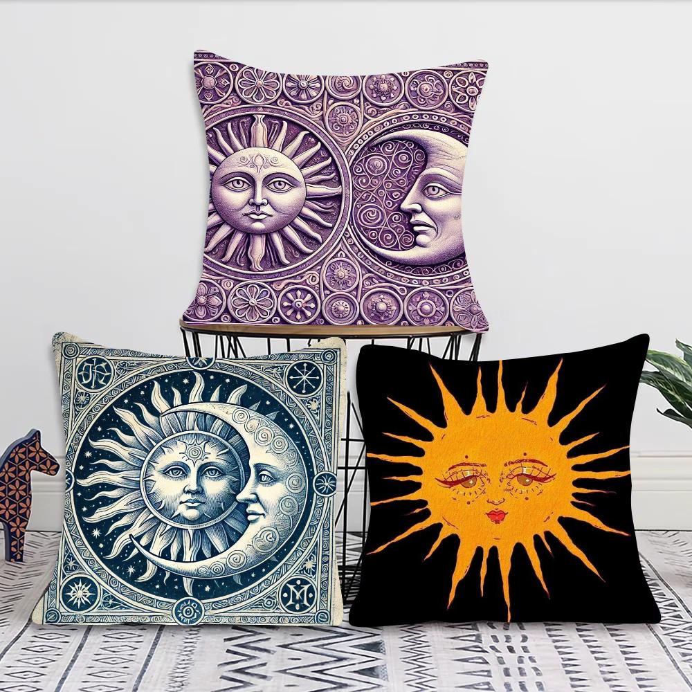 1pc Tarot Cute Sun Moon Art Pillow Case Square Bedroom Sofa Leisure Comfort Cushion Car Living Room Home Decoration