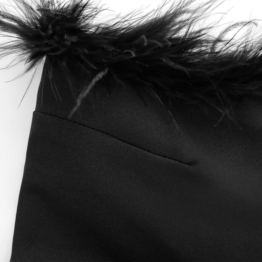 Spring 2025 Women's Feather-Trimmed One-Shoulder Ruched Strapless Dress