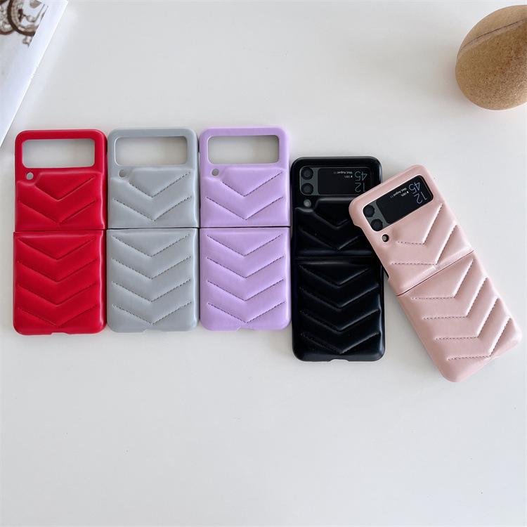 Applicable to Samsung ZFlip3 folding screen leather mobile phone case V-pattern Korean zflip4 generation back cover protective case