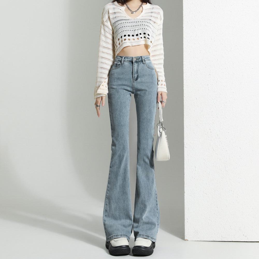 

Versatile micro-pull jeans women s spring and autumn new elastic high-waisted thin and tall small horseshoe jeans 2XL светло-синий