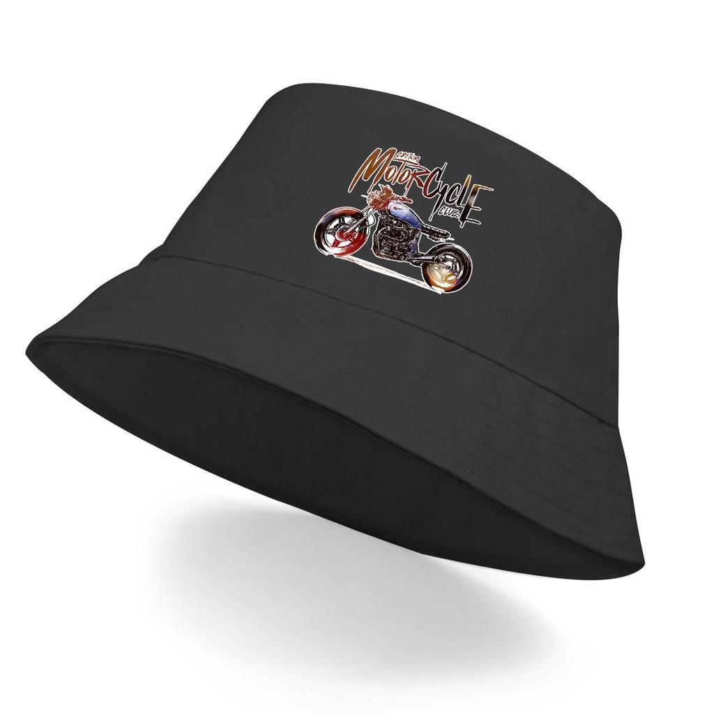 Bucket Hat With Handsome Motorcycle Print , Sun Hat Solid Color Fashion Sun Protection Beach Cap
